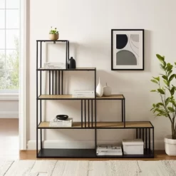 55.5" Modern 4 Shelf With Metal Bar Room Divider Bookcase Coastal Oak/Black - Saracina Home 12 55.5" Modern 4 Shelf With Metal Bar Room Divider Bookcase Coastal Oak/Black - Saracina Home -Baxton Studio Store GUEST ff8583d8 c2d0 4089 80f3 9989cffa9fdf